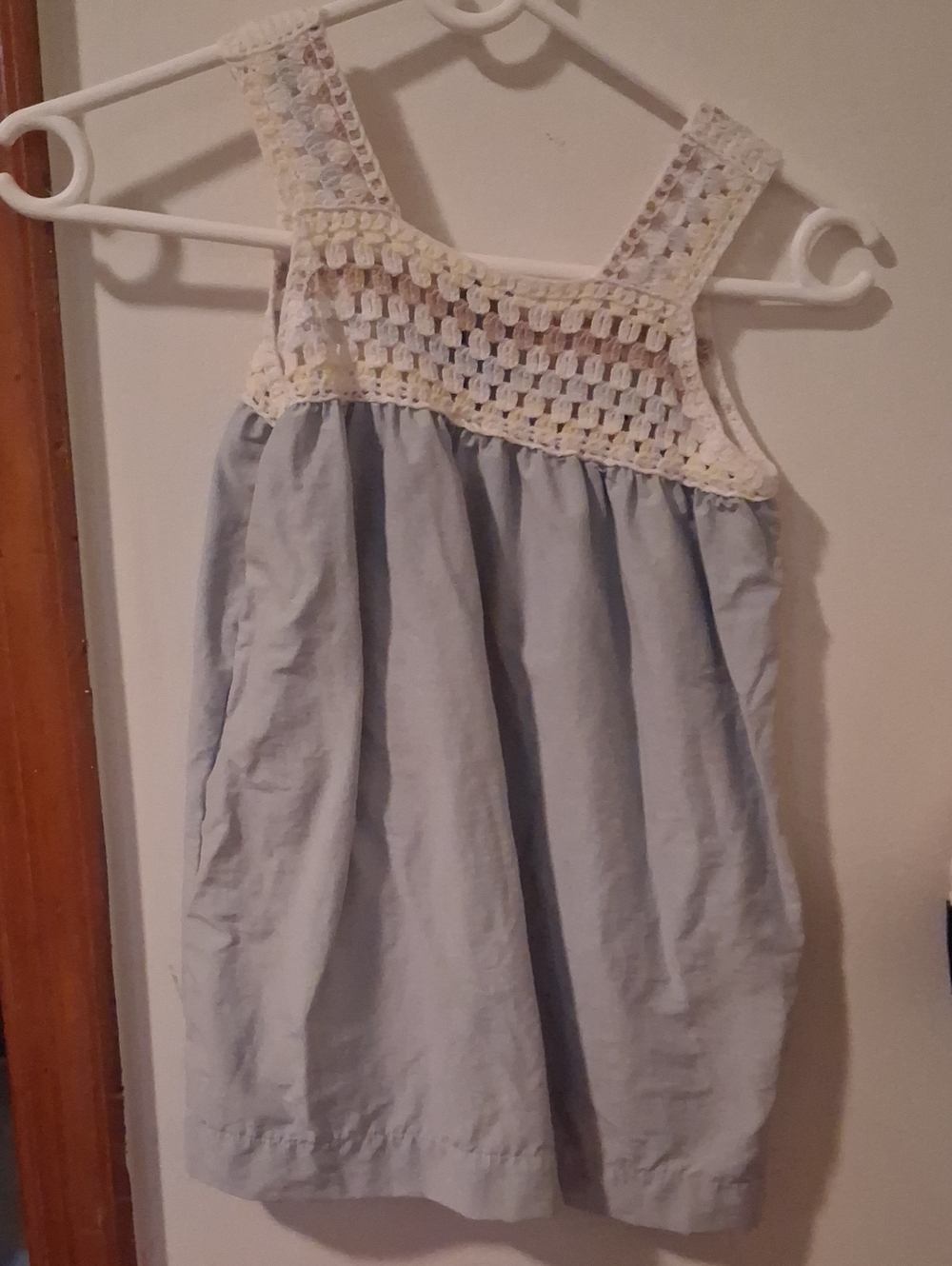 Light Blue Crochet-Yoke Girls' Tank Dress - Unbranded